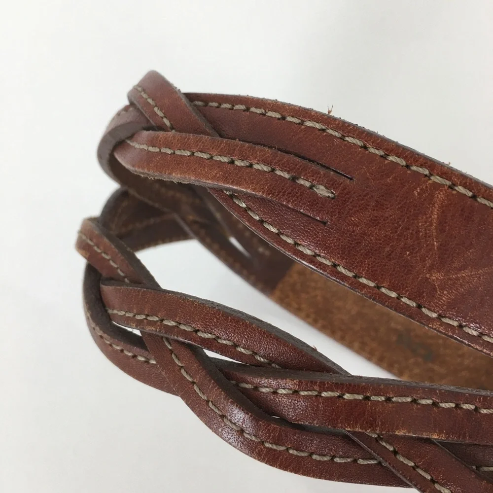 Genuine Leather Braided Belt Thin Brown Preppy Minimalist Western